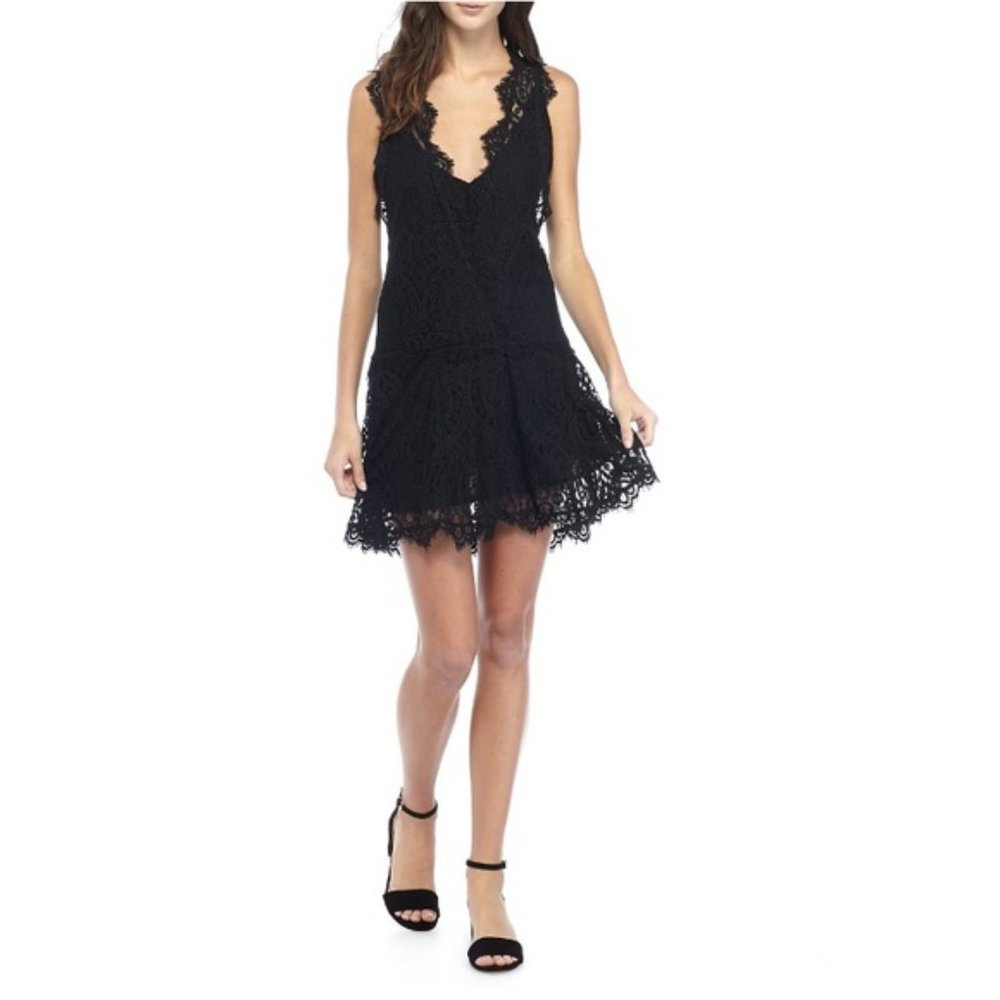 Free People Black Lace V-Neck Mini Dress